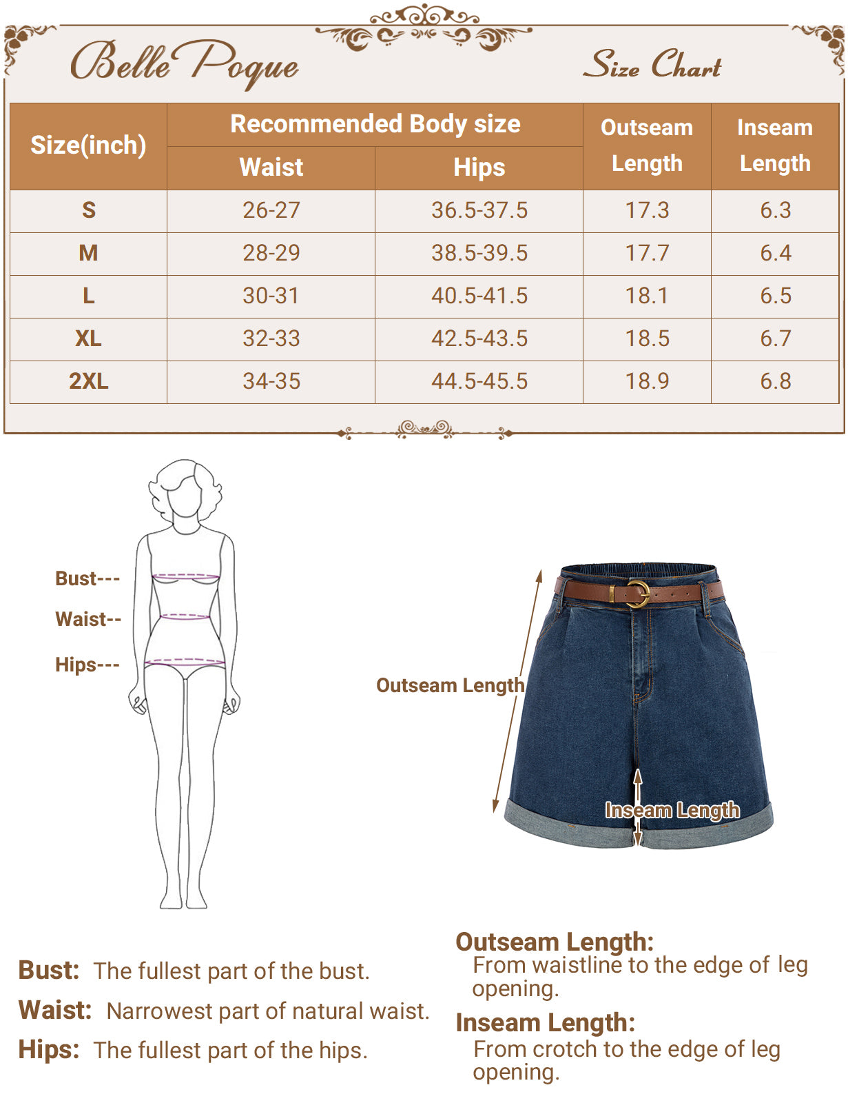 belle poque Bermuda Shorts Elastic Waist Wide Leg Shorts with Pockets & Belts