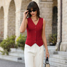 belle poque Women’s Vest Top Trendy Knitted Waistcoat Button Down Tops Suit Vest Tops