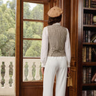 belle poque Vintage Lapel Collar Suit Vest Tops for Women Work Dressy Waistcoat Blazer with Pockets