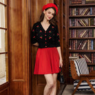 belle poque Women Vintage Swing Skirt Elastic Waist Mid-Thigh Length A-Line Skirt