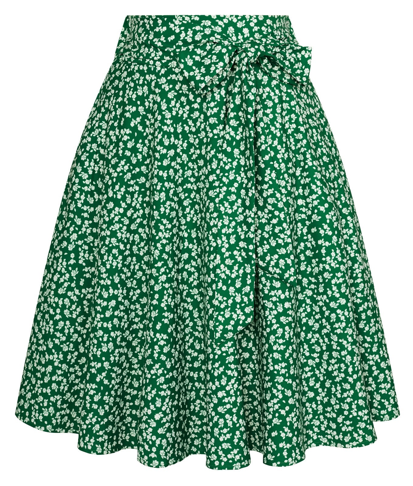 belle poque Floral Patterns Women's High Waist Bow Decorated A-Line Pockets Skirt Floral-Green