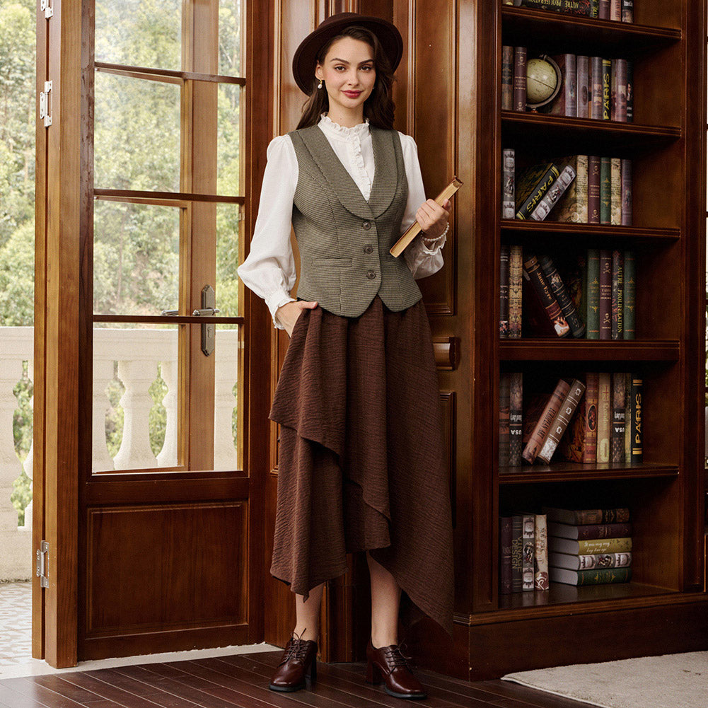 belle poque Vintage Lapel Collar Suit Vest Tops for Women Work Dressy Waistcoat Blazer with Pockets