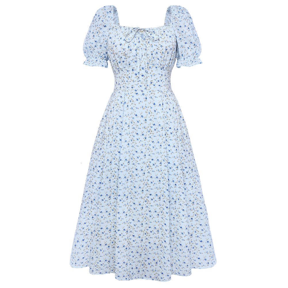 belle poque 2026 Spring Summer Sundress Vintage Cottagecore Dress with Pocket Blue