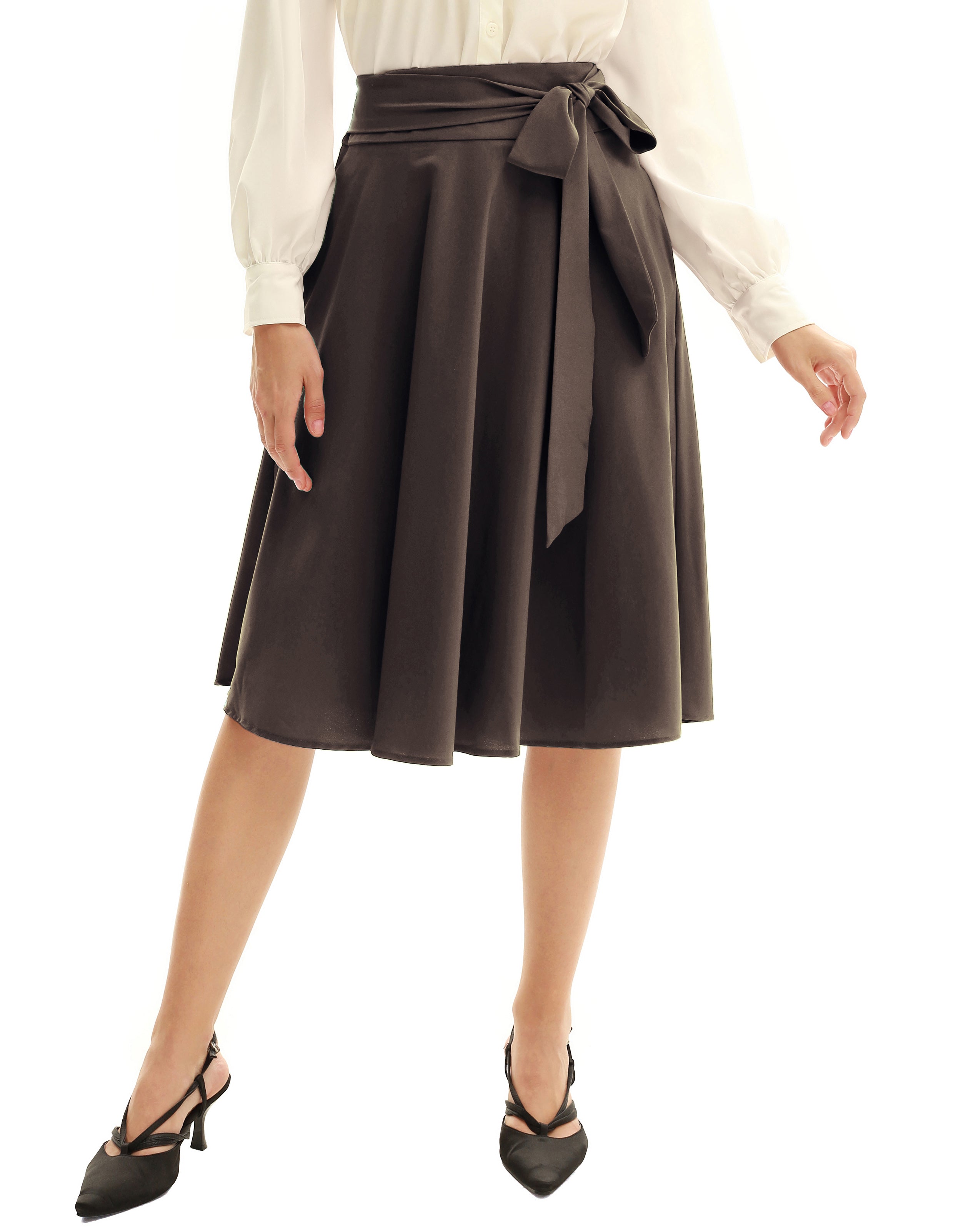 belle poque Floral Patterns Women's High Waist Bow Decorated A-Line Pockets Skirt