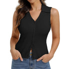 belle poque Women's Button Down Tank Tops Collared Slim Fit Office Tops