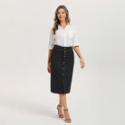 belle poque 1980s Vintage Jean Skirts for Women Front Slit Midi Skirt with Pockets