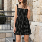 belle poque Women Vintage Polka-Dots Date Dress Square Neck Above Knee A-Line Dress