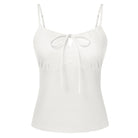 belle poque 2026 Summer Women's Tie Front Spaghetti Strap Top Sexy Cutout Crop Tank Top White