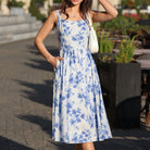 belle poque Women's Floral Midi Sundress with Pockets Spring Summer Dresses for Wedding Guest