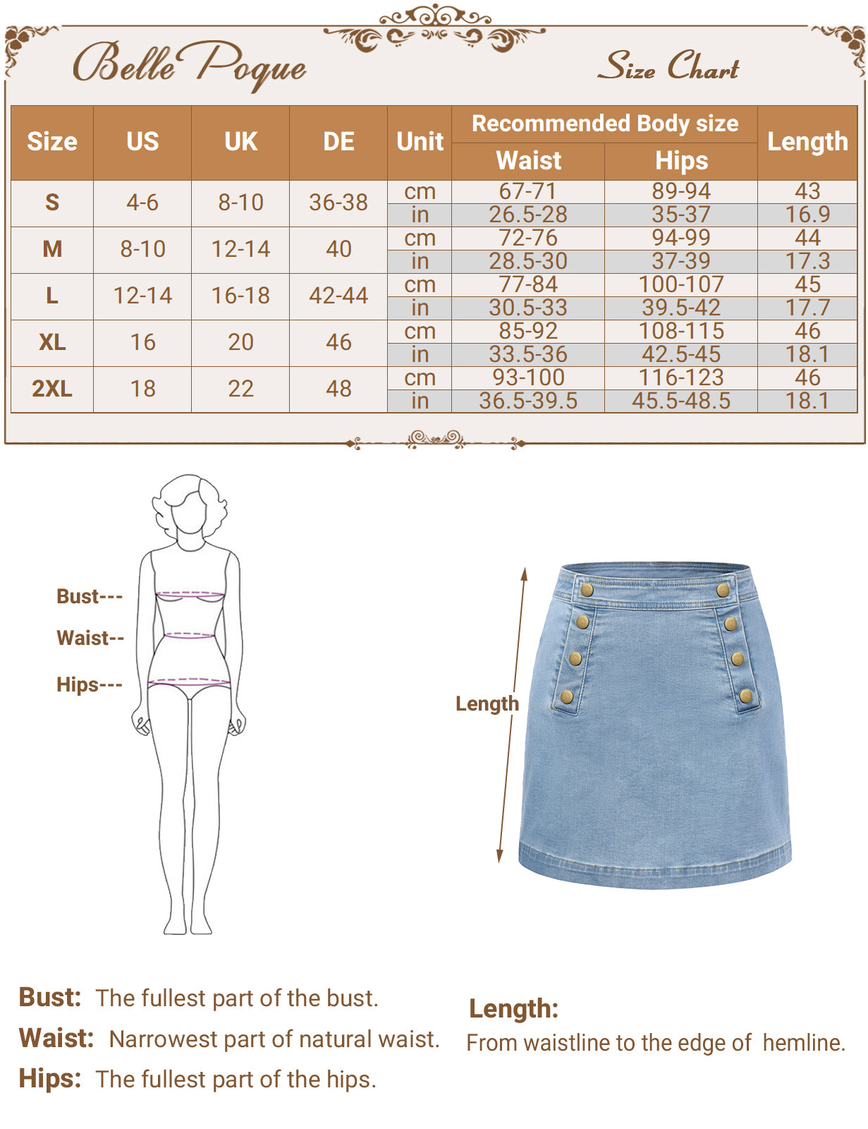 belle poque 2026 Denim Mini Skirt Button-Front Sailor Jean Skirts for Women with Pockets