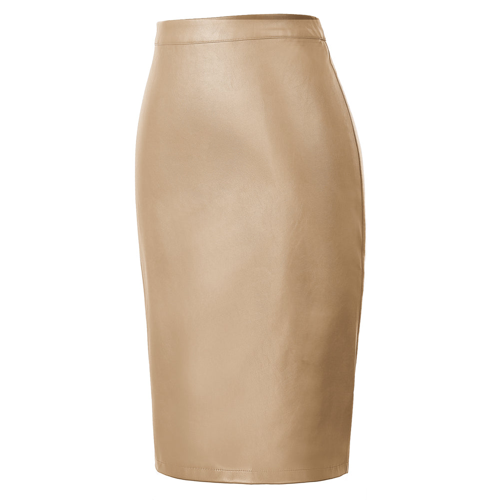 belle poque Midi Leather Skirt for Women High Waist Bodycon Pencil Skirts Work Outfits