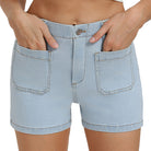 belle poque 2026 Women Jean Shorts High Waisted Micro Cargo Denim Shorts Light Blue