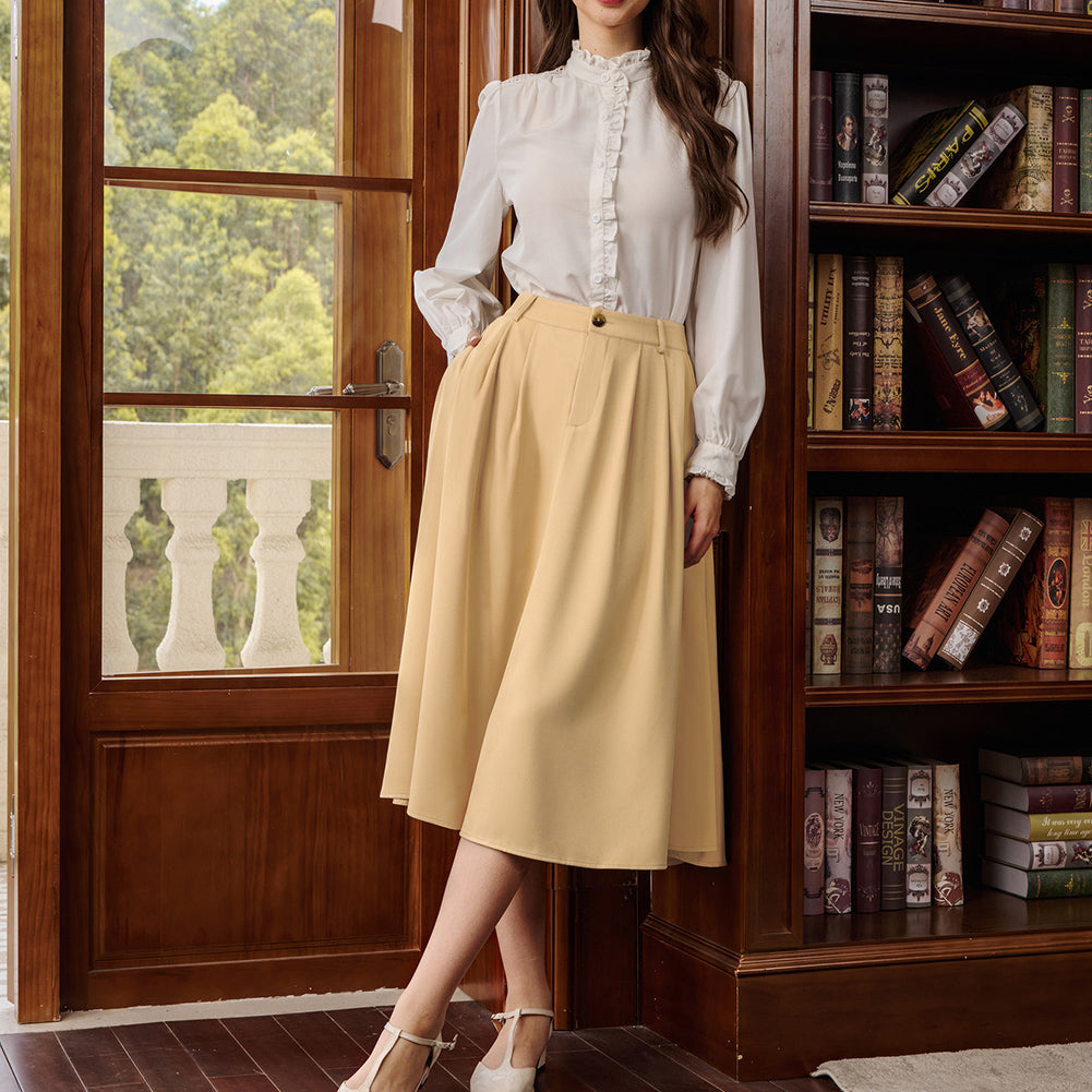 belle poque Women Vintage Swing Skirt Mid-Calf Length A-Line Skirt