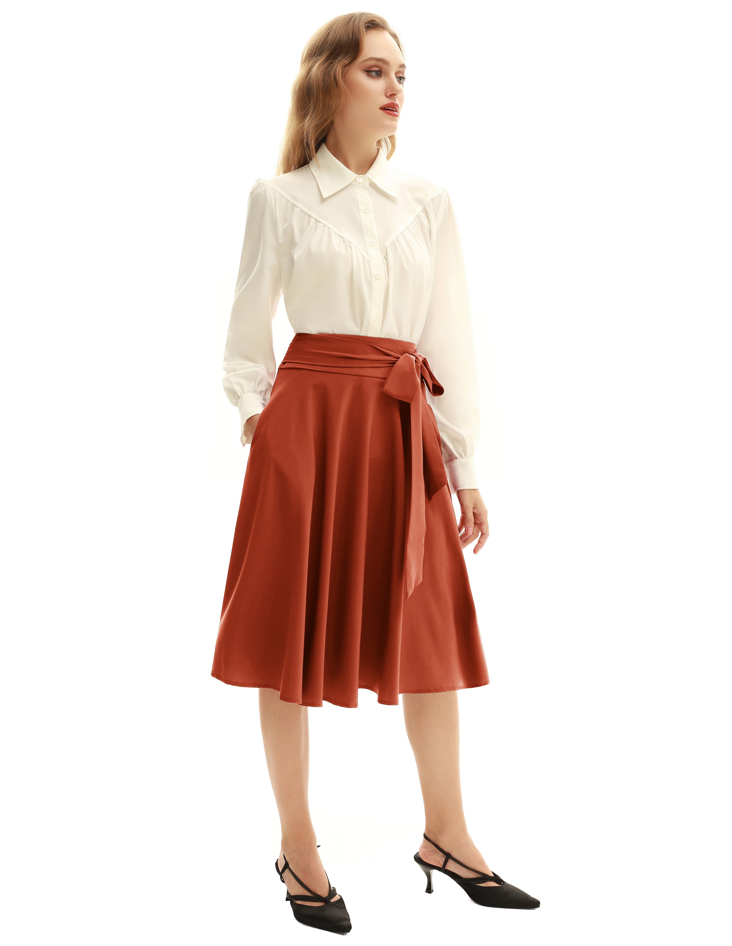 belle poque Floral Patterns Women's High Waist Bow Decorated A-Line Pockets Skirt