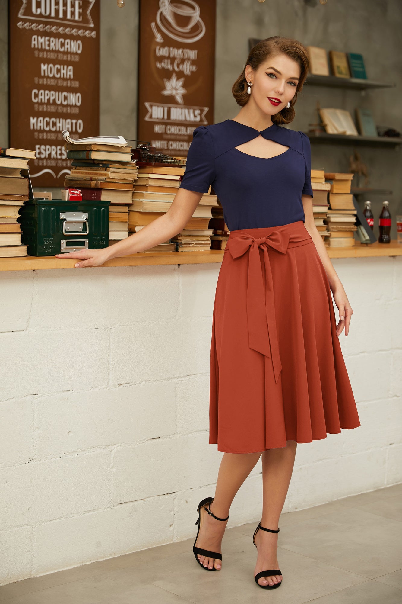 belle poque Floral Patterns Women's High Waist Bow Decorated A-Line Pockets Skirt