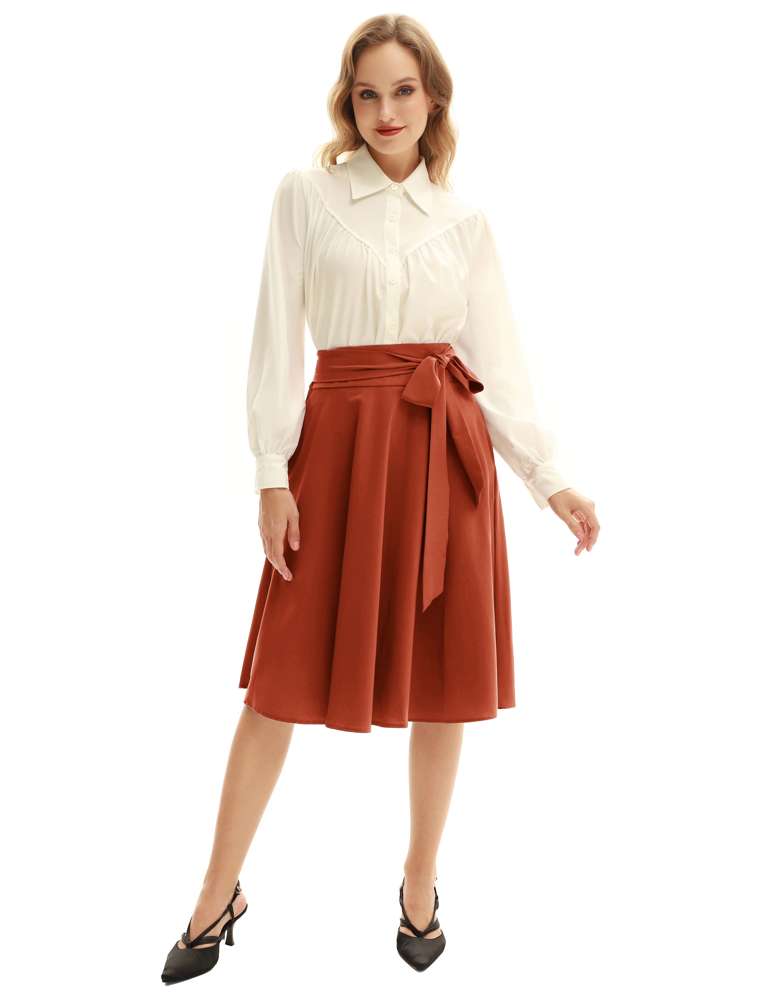 belle poque Floral Patterns Women's High Waist Bow Decorated A-Line Pockets Skirt