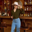 belle poque Vintage Straight Leg High Waisted Elastic Waist Multi-Pocket Flare Denim Pants