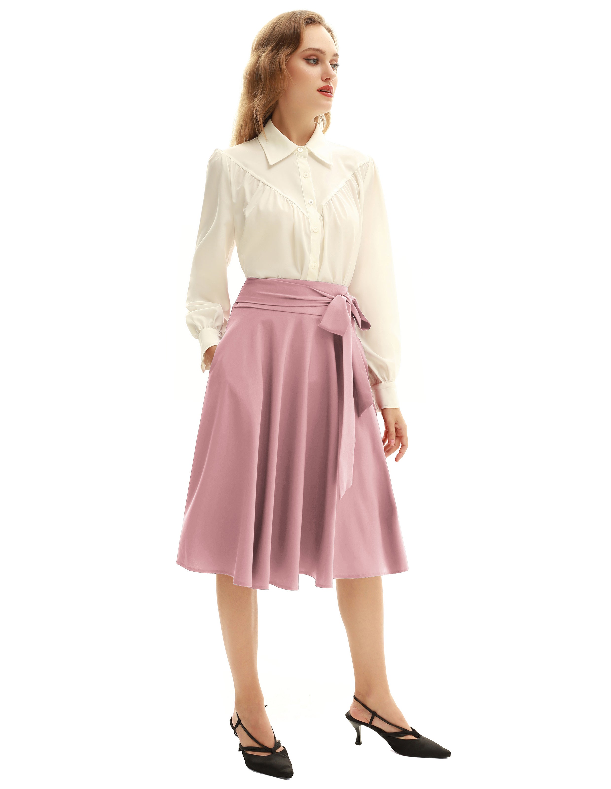 belle poque Floral Patterns Women's High Waist Bow Decorated A-Line Pockets Skirt