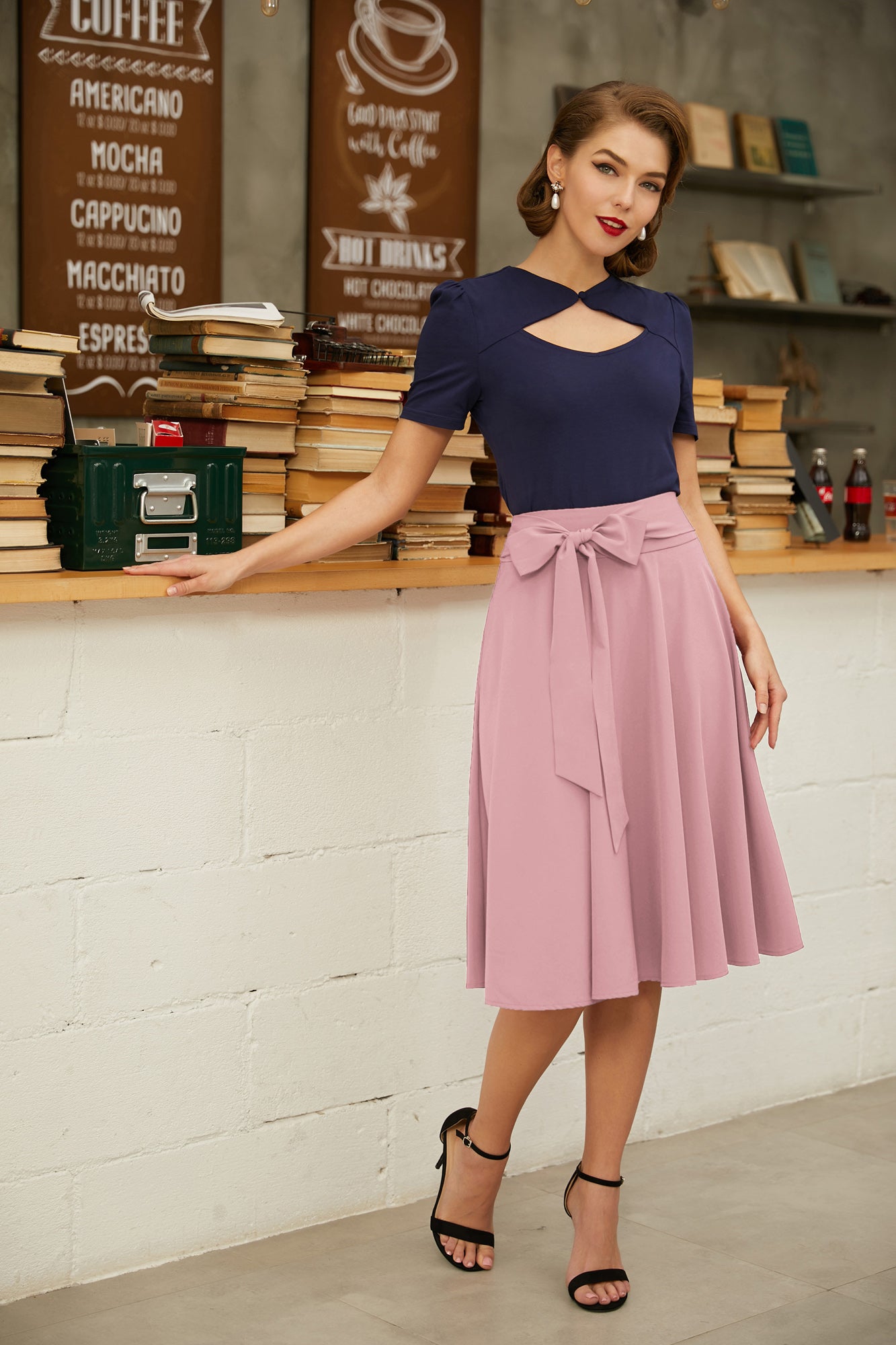 belle poque Floral Patterns Women's High Waist Bow Decorated A-Line Pockets Skirt