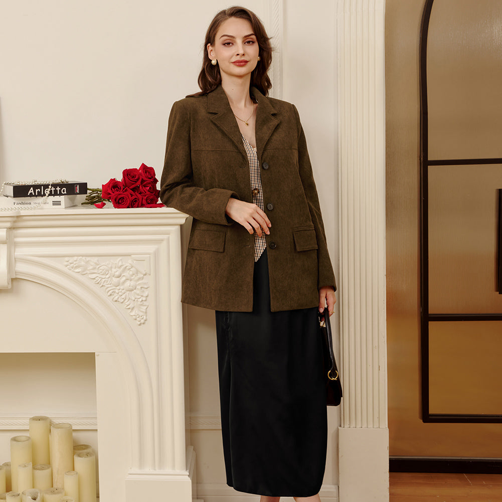 belle poque Women's Winter Corduroy Blazer Jackets Fall Work Office Jacket Coats