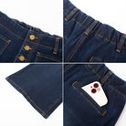 belle poque Vintage Straight Leg High Waisted Elastic Waist Multi-Pocket Flare Denim Pants