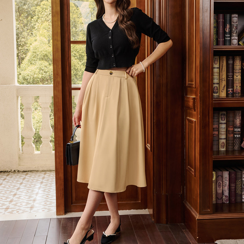 belle poque Women Vintage Swing Skirt Mid-Calf Length A-Line Skirt