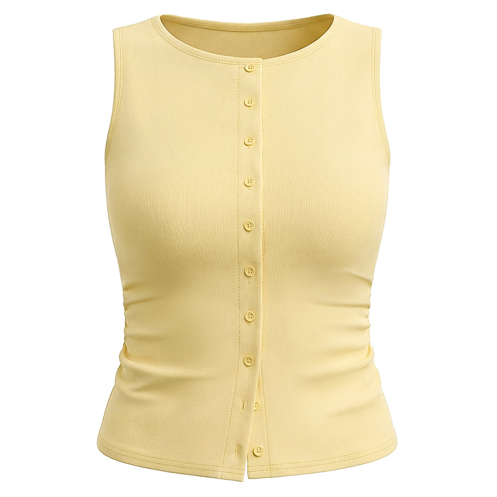 belle poque Button Down Tank Tops Ribbed Summer Vest for Work Going Out Yellow