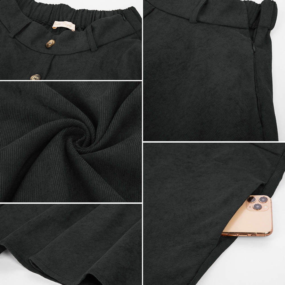 belle poque Corduroy Skirt with Belt Elastic High Waist Mid-Calf Swing Skirt