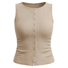 belle poque Button Down Tank Tops Ribbed Summer Vest for Work Going Out Khaki