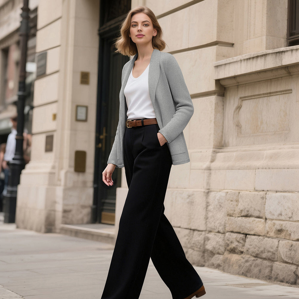 belle poque Vintage Cardigan Sweater Blazer V Neck Shawl Lapel Collar with Pockets