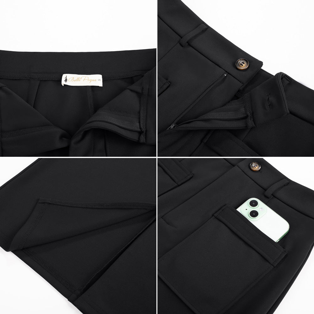 belle poque Women Cargo Skirt Long Pencil Skirt High Wiasted Skirts with Pockets & Slit