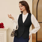 belle poque Women Double Breasted Vest Coat V-Neck Handkerchief Hem Business Waistcoat