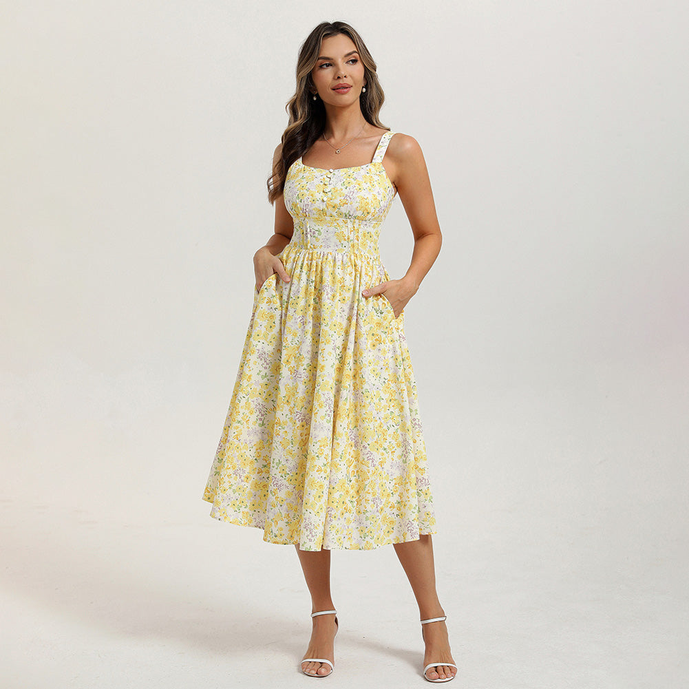 belle poque 2026 Vacation Floral Dress for Women Sundress Midi Flowy Beach Dresses