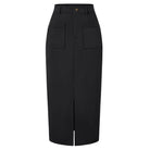 belle poque Women Cargo Skirt Long Pencil Skirt High Wiasted Skirts with Pockets & Slit Black