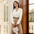 belle poque Women Vintage Shirt OL Long Sleeve Lapel Collar V-Neck Button-up Tops