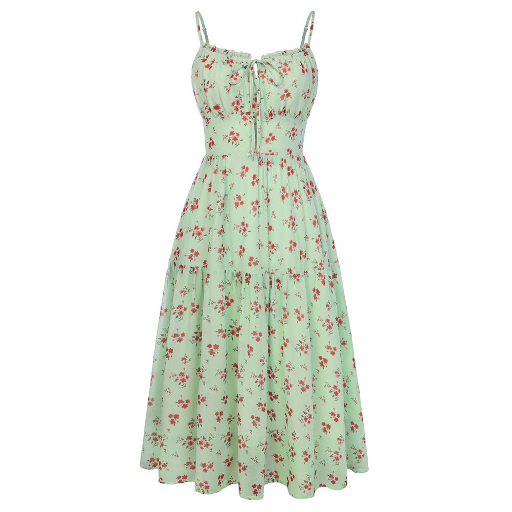 belle poque 2026 Spring Milkmaid Dress Wedding Guest Summer Midi Flowy Tea Party Dresses Green