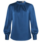 belle poque Womens Long Sleeve Satin Blouse Dressy Casual Business Tops Shirts for Office Work Royal blue