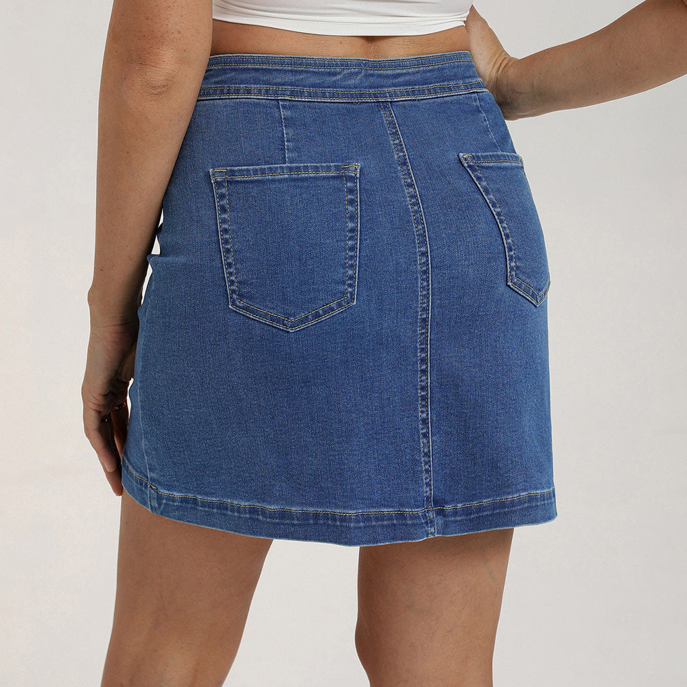 belle poque 2026 Denim Mini Skirt Button-Front Sailor Jean Skirts for Women with Pockets