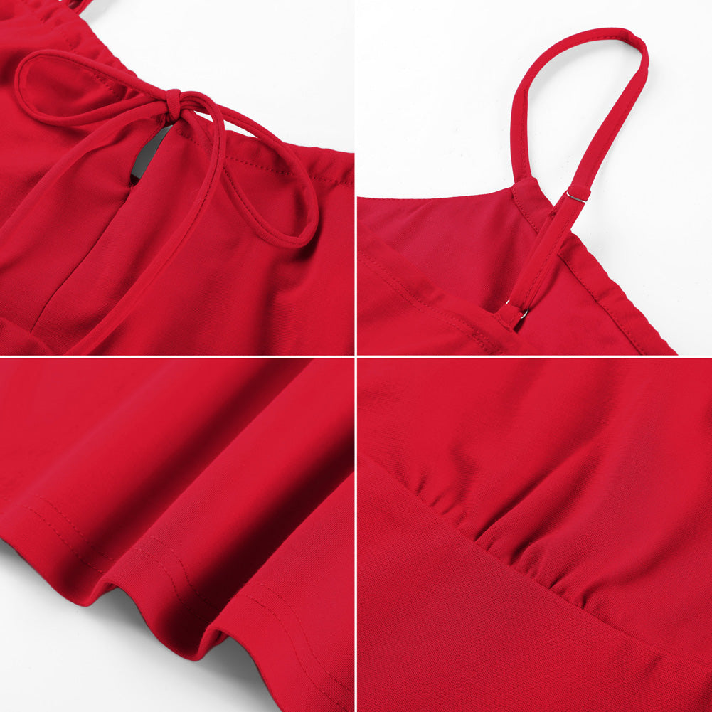 belle poque 2026 Summer Women's Tie Front Spaghetti Strap Top Sexy Cutout Crop Tank Top