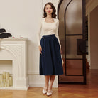 belle poque Women Vintage Swing Skirt Elastic Waist Mid-Calf Length A-Line Skirt