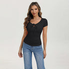 belle poque 2026 Women's Tops Pleated Bow Tie Front Shirts Spring Summer Casual Knit Top