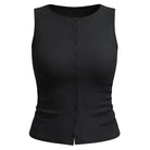 belle poque Button Down Tank Tops Ribbed Summer Vest for Work Going Out Black