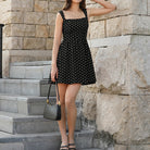 belle poque Women Vintage Polka-Dots Date Dress Square Neck Above Knee A-Line Dress