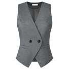 belle poque Women Handkerchief Hem Vest Coat Surplice V-Neck Slit Back Waistcoat Dark Gray