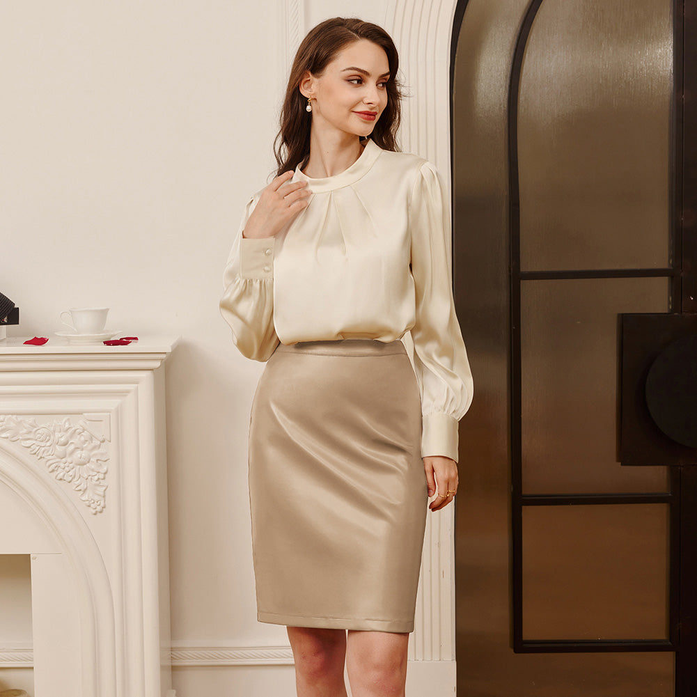 belle poque Midi Leather Skirt for Women High Waist Bodycon Pencil Skirts Work Outfits