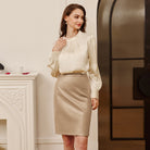 belle poque Midi Leather Skirt for Women High Waist Bodycon Pencil Skirts Work Outfits