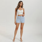 belle poque 2026 Women Jean Shorts High Waisted Micro Cargo Denim Shorts