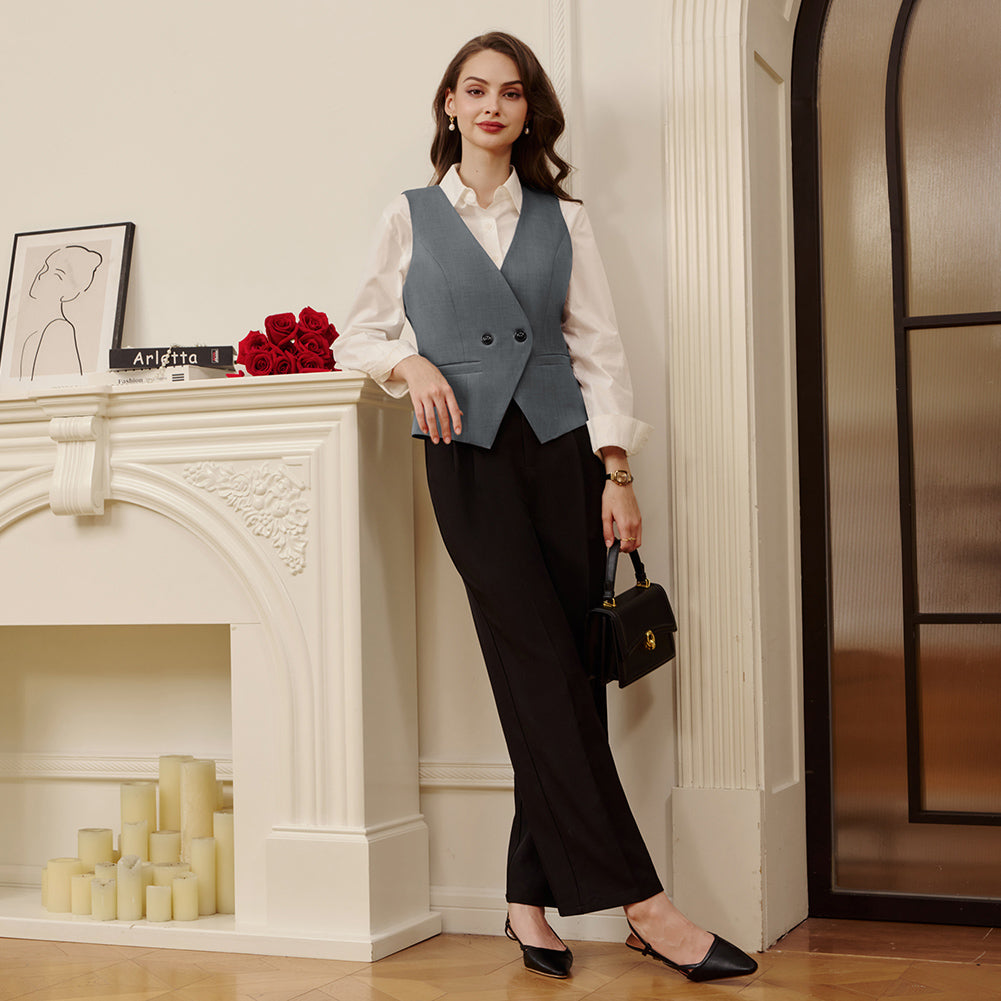 belle poque Women Handkerchief Hem Vest Coat Surplice V-Neck Slit Back Waistcoat