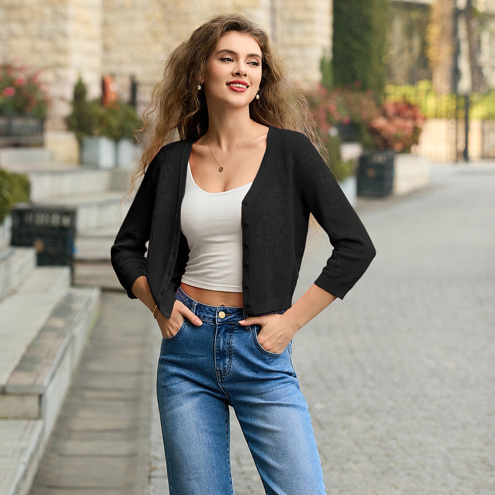 belle poque Women's Lace Cardigan Lightweight 3/4 Sleeve Button Down Cardigans