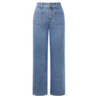 belle poque Women's Straight Leg Jeans Mid Rise Wide Leg Denim Pants with Pockets Light Blue